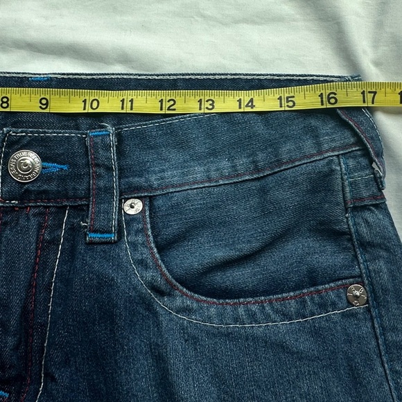 True Religion Blue Factory Distressed Cutoff Jean Shorts - Picture 4 of 9